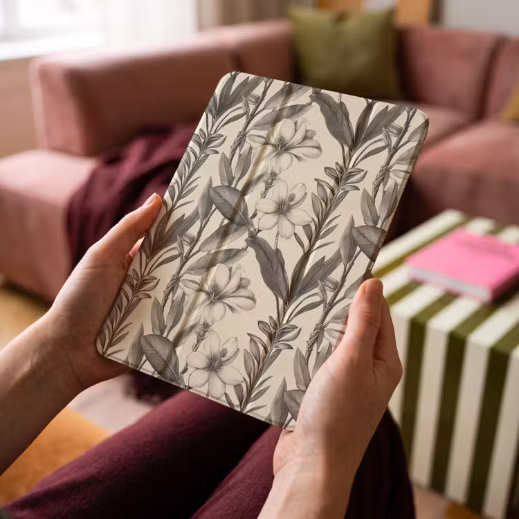 iPad-Hülle - Klassisch - Botanisch - Schwarz - Beige — 4