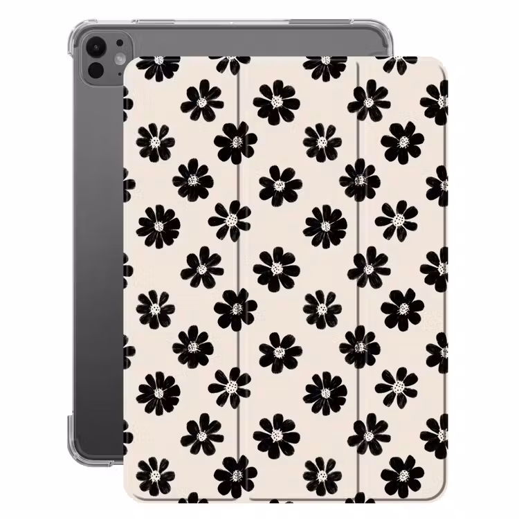 iPad-Hülle - Grafik - Gänseblümchen - Schwarz - Beige — 1