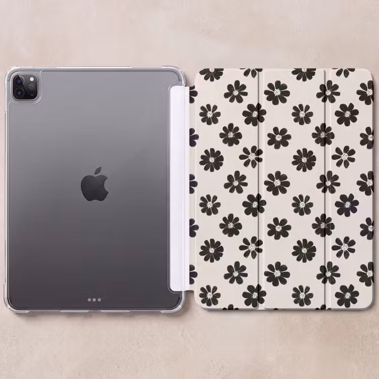 iPad-Hülle - Grafik - Gänseblümchen - Schwarz - Beige — 6