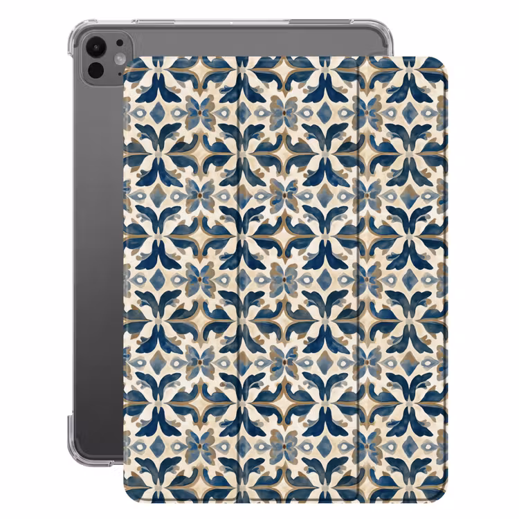 iPad-Hülle - Fliese - Muster - Blau - Beige — 1