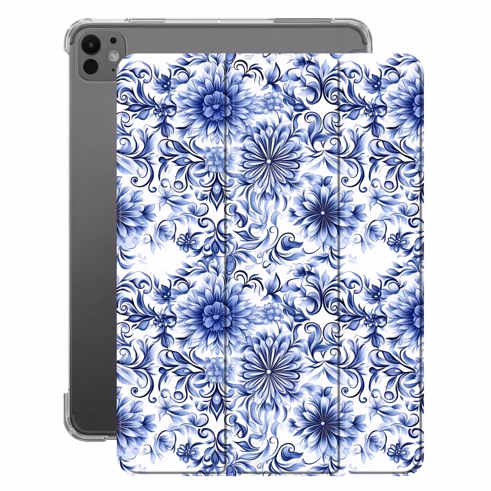 iPad-Hülle - Blumen - Blau - Muster - Weiß — 1