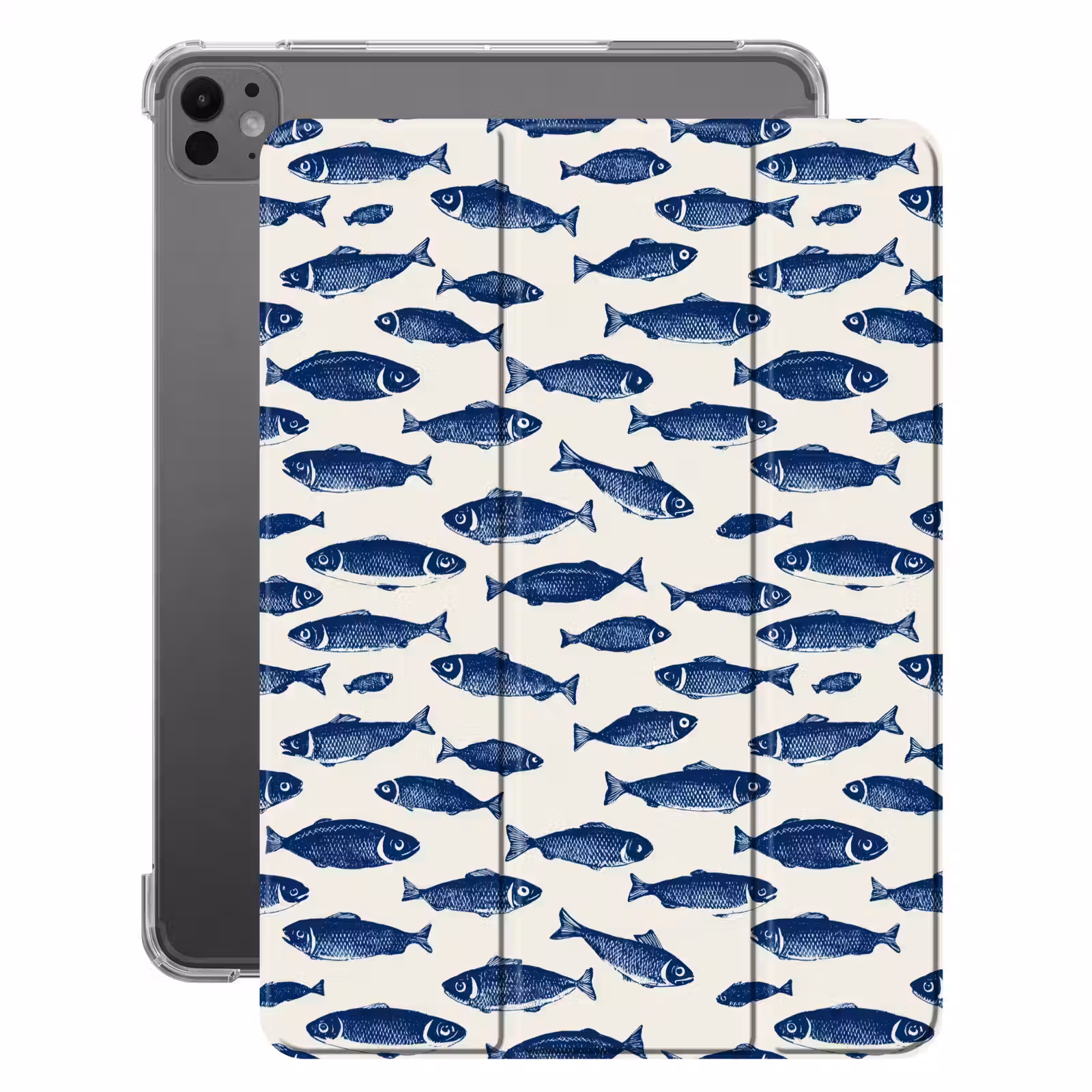iPad-Hülle - Fisch - Muster - Blau - Weiß — 1