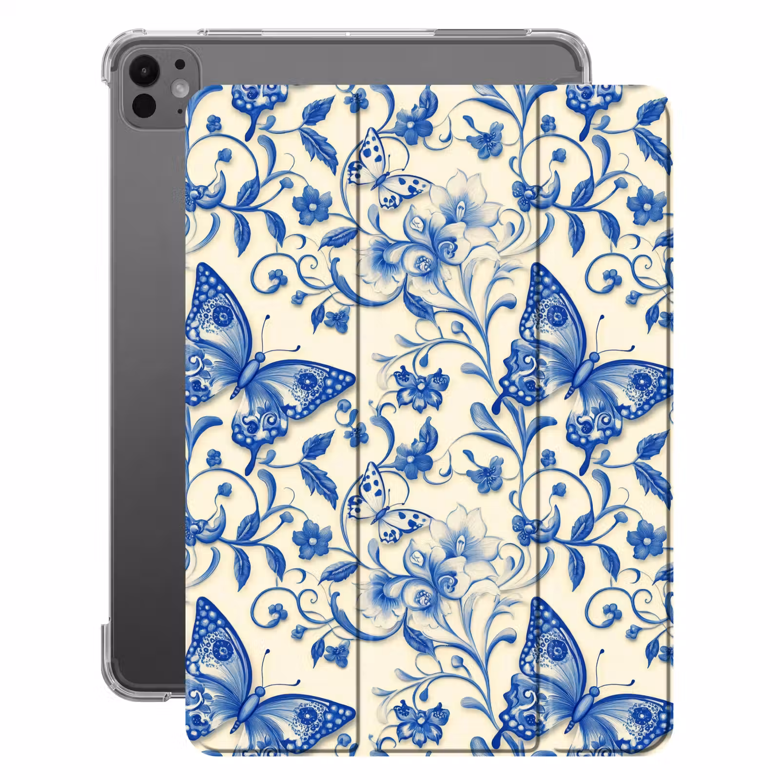 iPad-Hülle - Schmetterlinge - Blumen - Blau - Botanisch — 1
