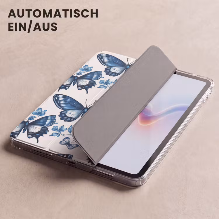 iPad-Hülle - Blau - Schmetterlinge - Blumen - Weiß — 5