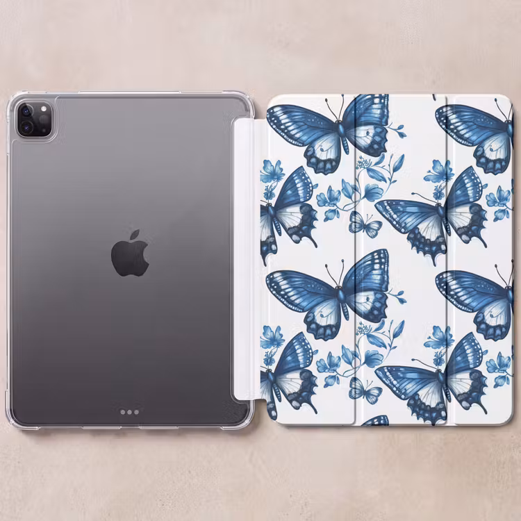 iPad-Hülle - Blau - Schmetterlinge - Blumen - Weiß — 6
