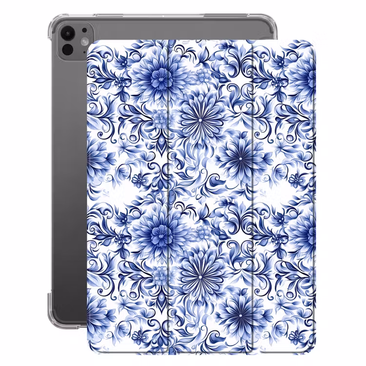 iPad-Hülle - Blumen - Blau - Muster - Weiß — 1