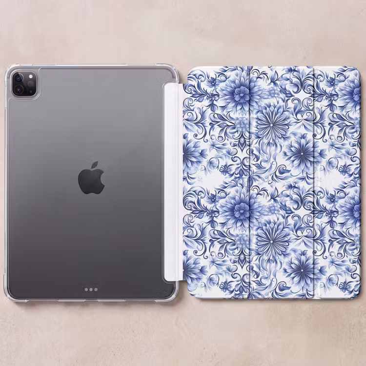 iPad-Hülle - Blumen - Blau - Muster - Weiß — 6