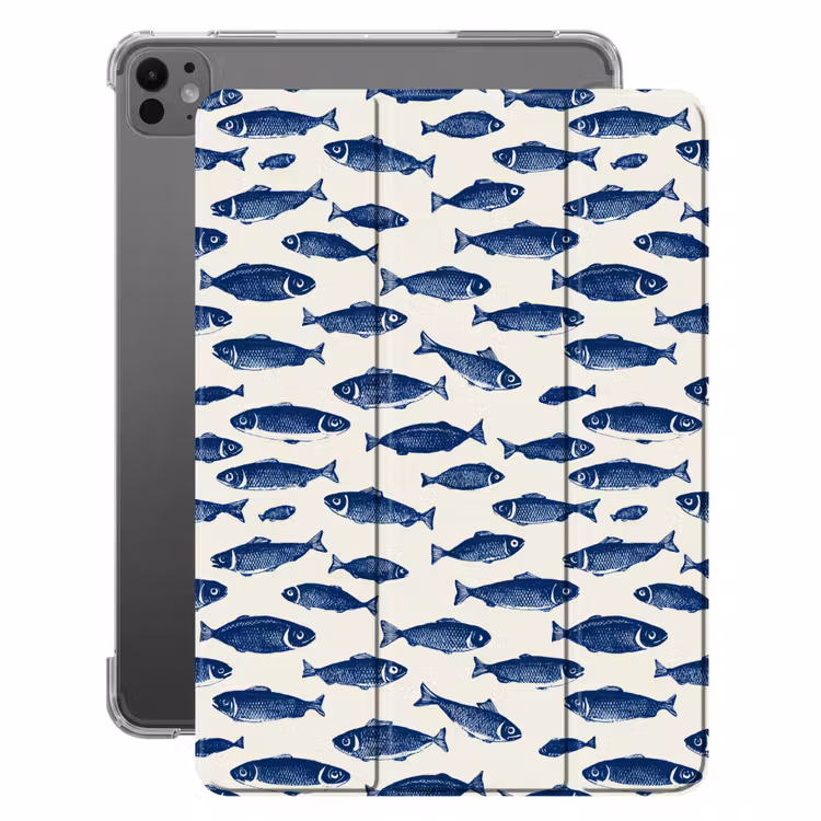 iPad-Hülle - Fisch - Muster - Blau - Weiß — 1