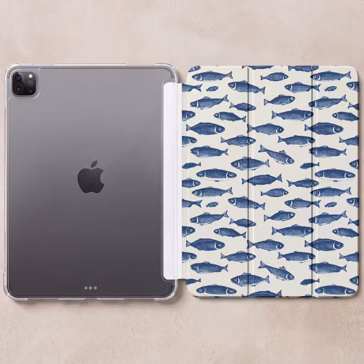 iPad-Hülle - Fisch - Muster - Blau - Weiß — 6