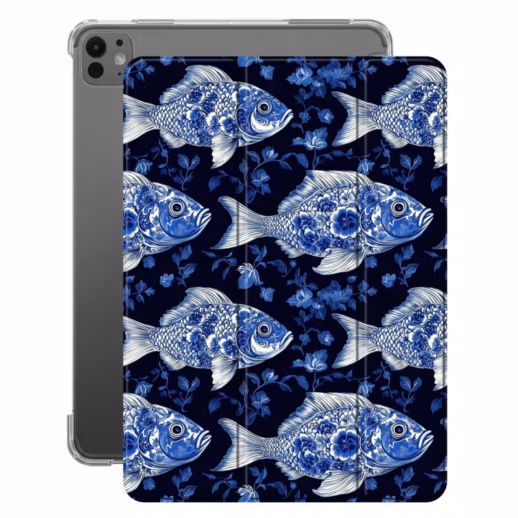 iPad-Hülle - Fische - Blumen - Blau — 1