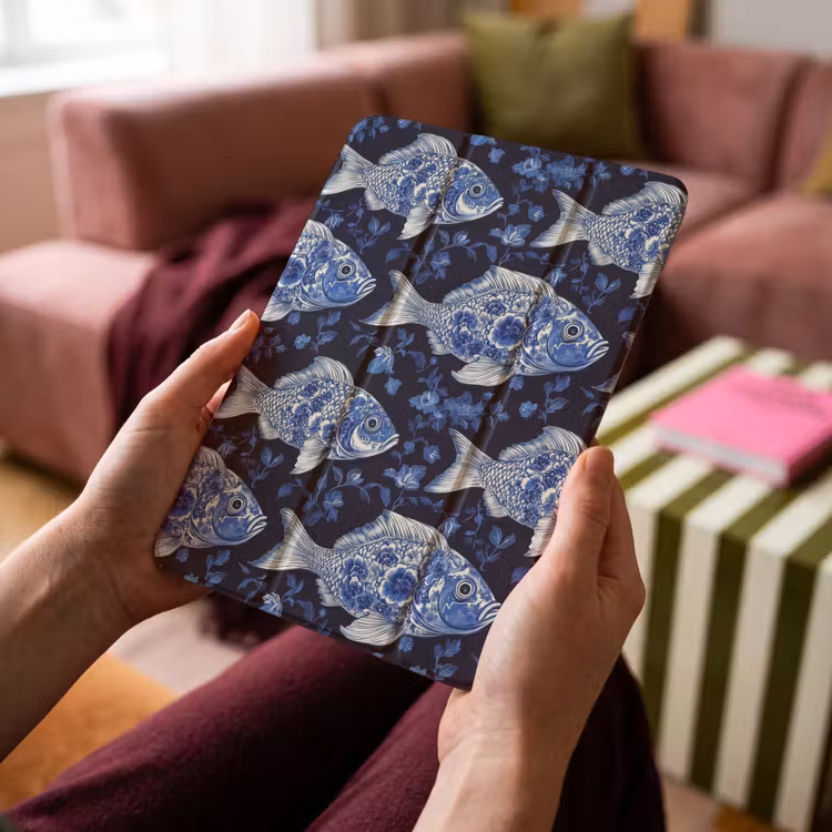 iPad-Hülle - Fische - Blumen - Blau — 4