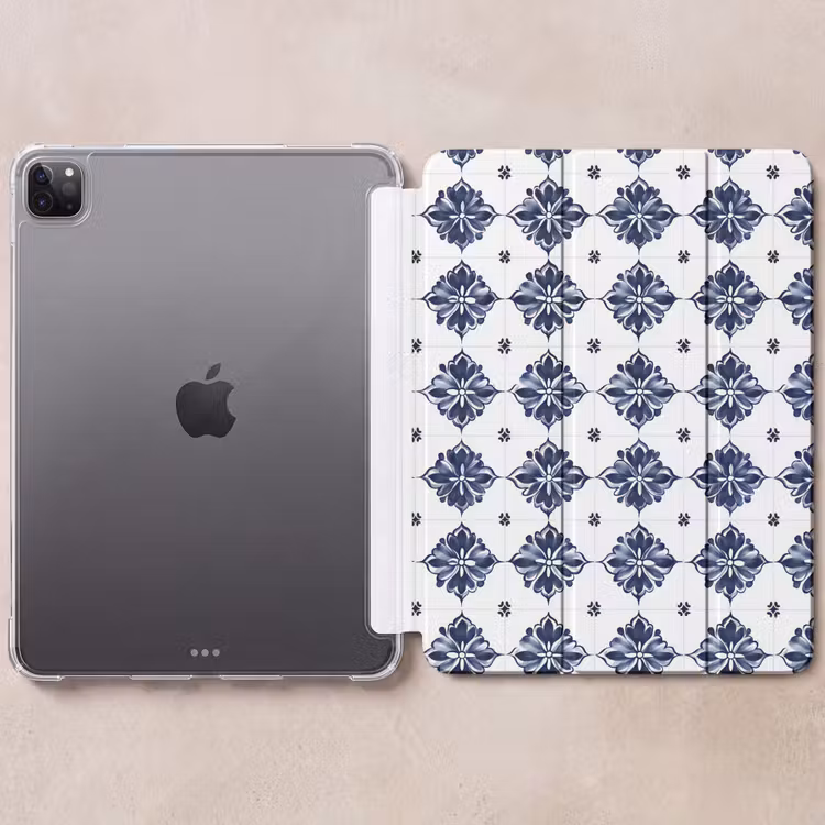 iPad-Hülle - Kachelmotiv - Blau - Weiß - Blume — 6