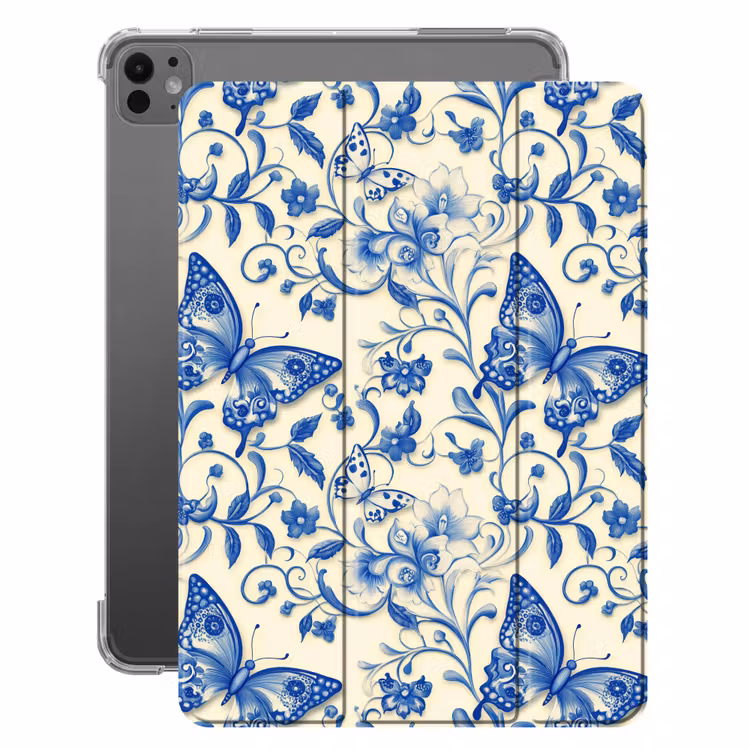iPad-Hülle - Schmetterlinge - Blumen - Blau - Botanisch — 1