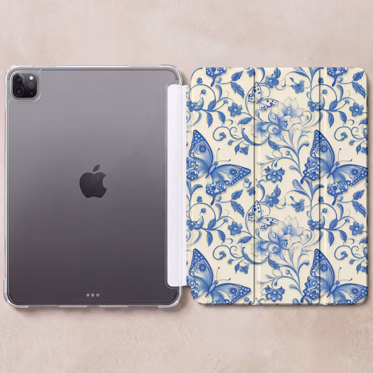 iPad-Hülle - Schmetterlinge - Blumen - Blau - Botanisch — 6
