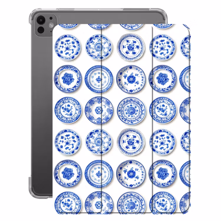 iPad-Hülle - Teller - Blumen - Muster - Blau — 1