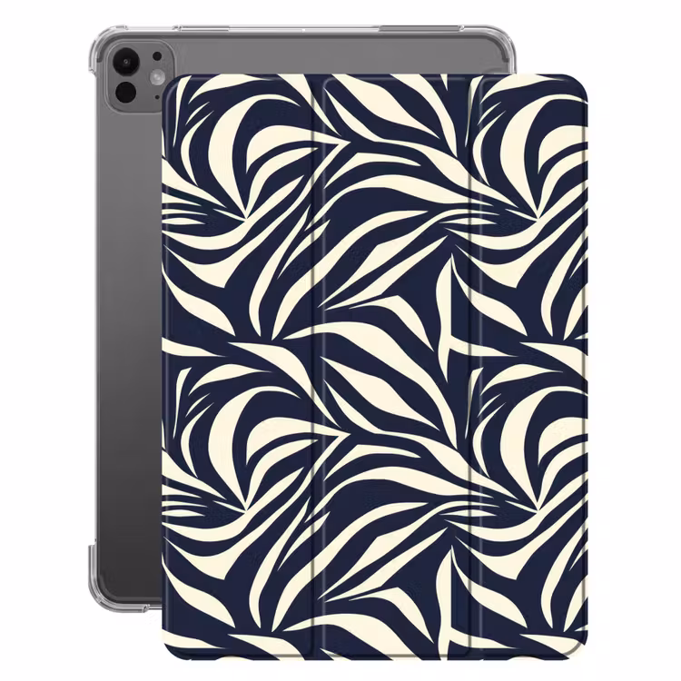 iPad-Hülle - Blattformen - Blau - Muster - Weiß — 1