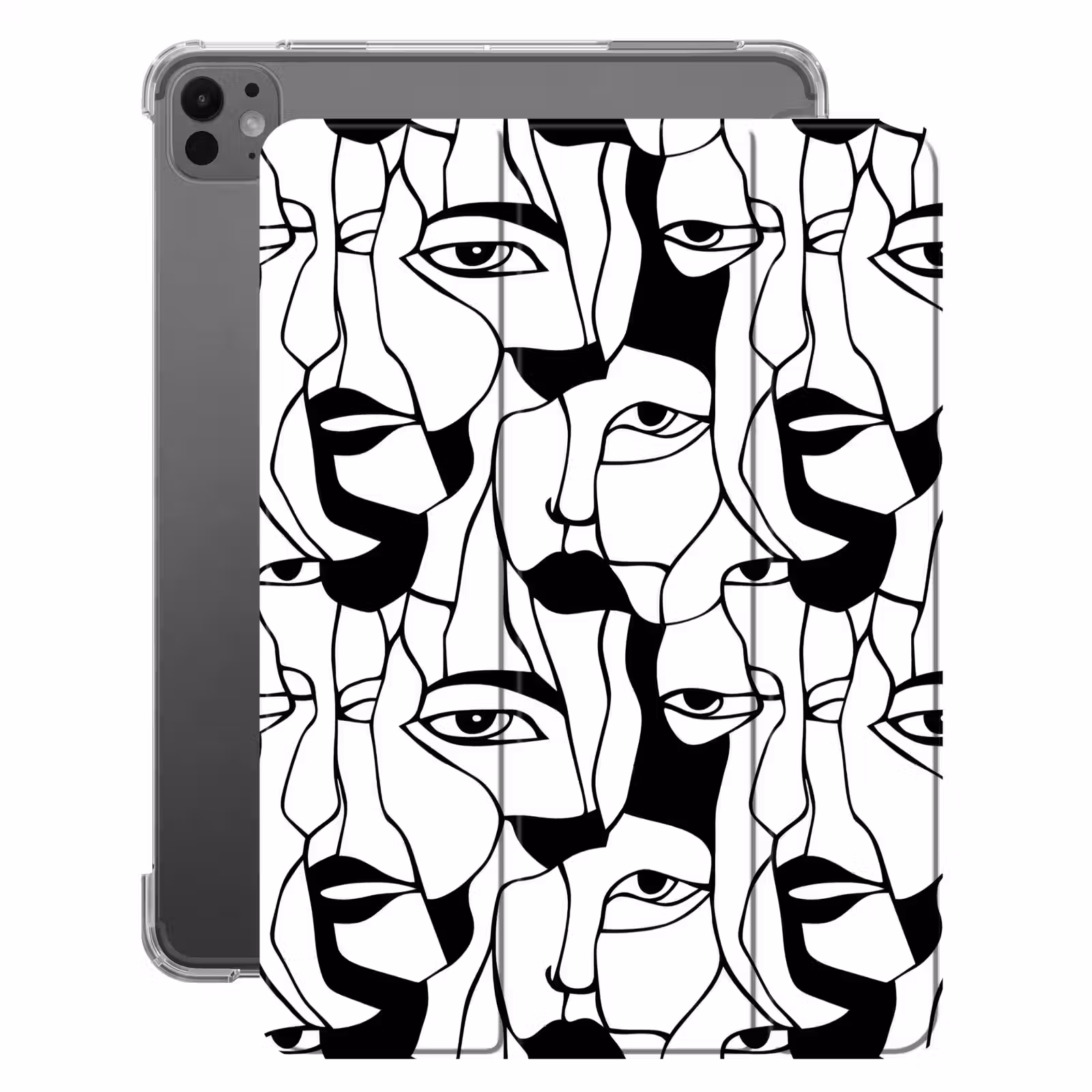 iPad-Hülle - Linien - Gesichter - Schwarz - Weiß — 1