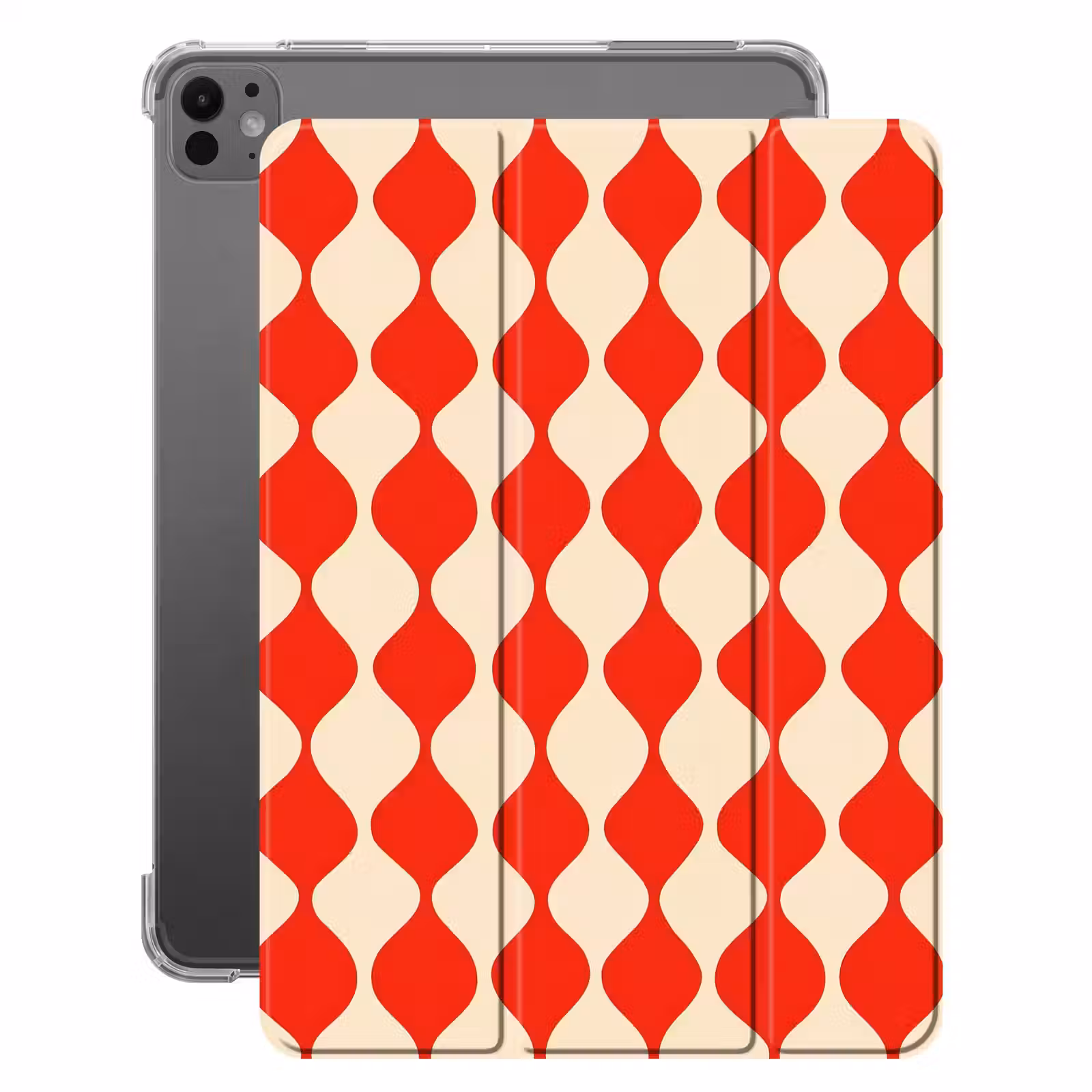 iPad-Hülle - Wellenförmiges Muster - Retro - Rot - Beige — 1