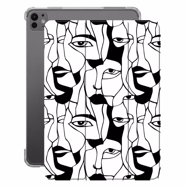 iPad-Hülle - Linien - Gesichter - Schwarz - Weiß — 1