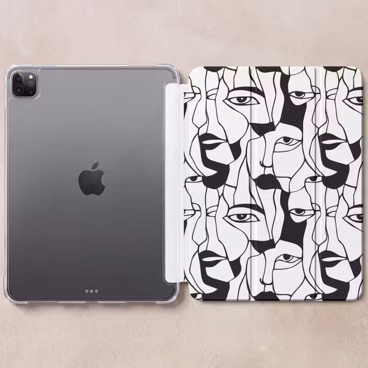 iPad-Hülle - Linien - Gesichter - Schwarz - Weiß — 6