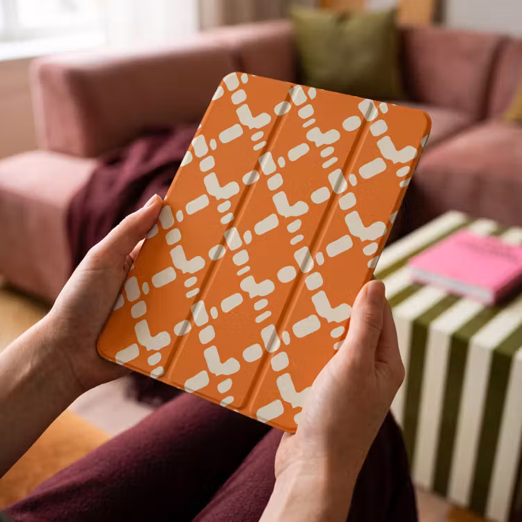 iPad-Hülle - Orange - Karomuster - Weiß — 4