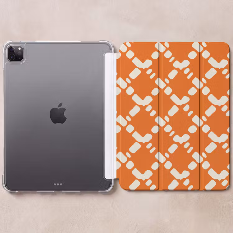 iPad-Hülle - Orange - Karomuster - Weiß — 6