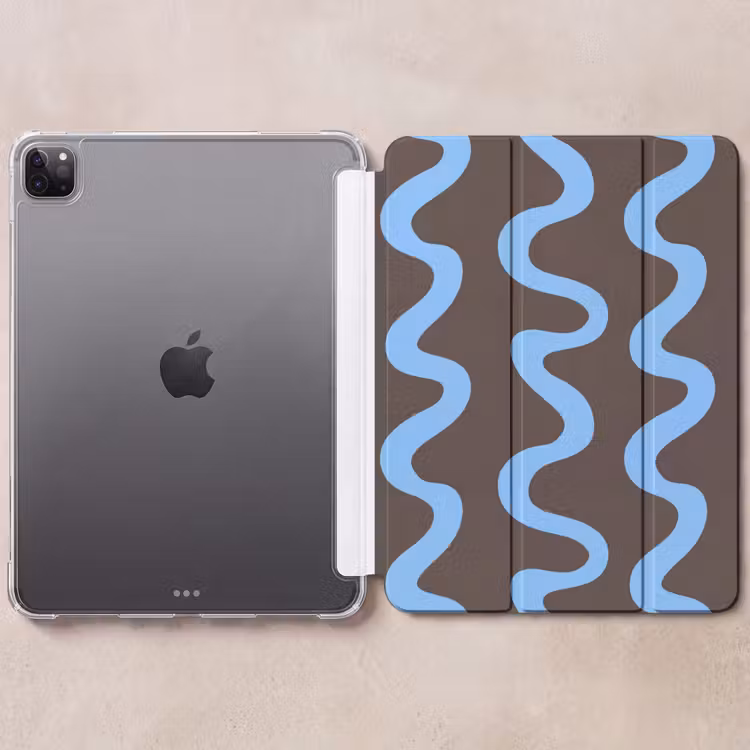 iPad-Hülle - Sich windende Linien - Blau - Braun - Minimalistisch — 6