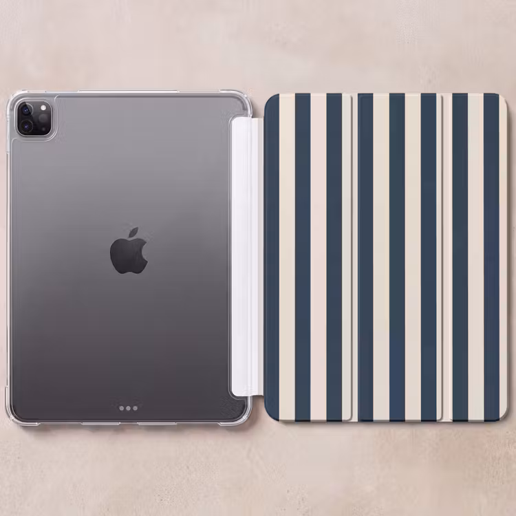 iPad-Hülle - Vertikale Streifen - Blau - Creme — 6