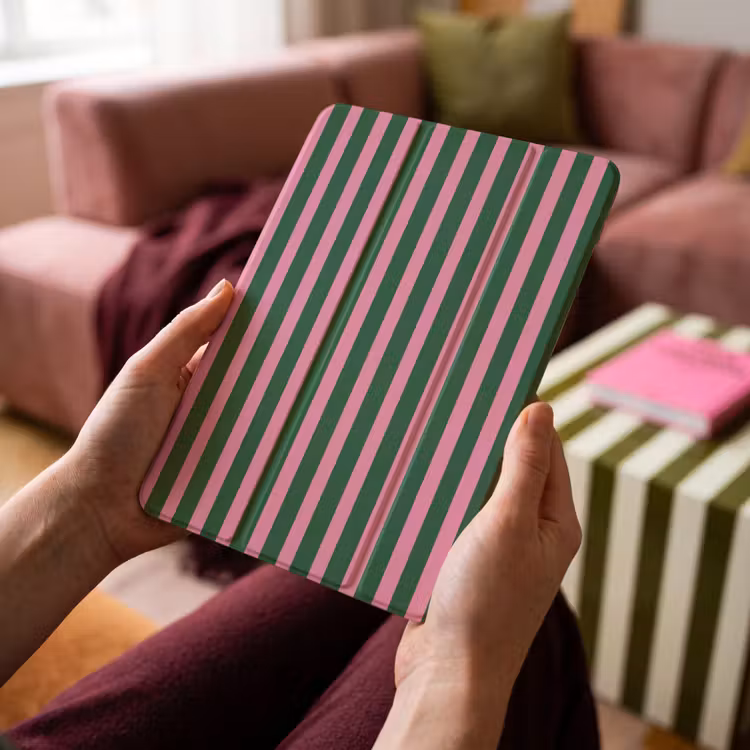 iPad-Hülle - Vertikale Streifen - Grün - Rosa — 4