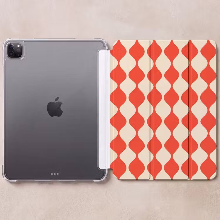 iPad-Hülle - Wellenförmiges Muster - Retro - Rot - Beige — 6