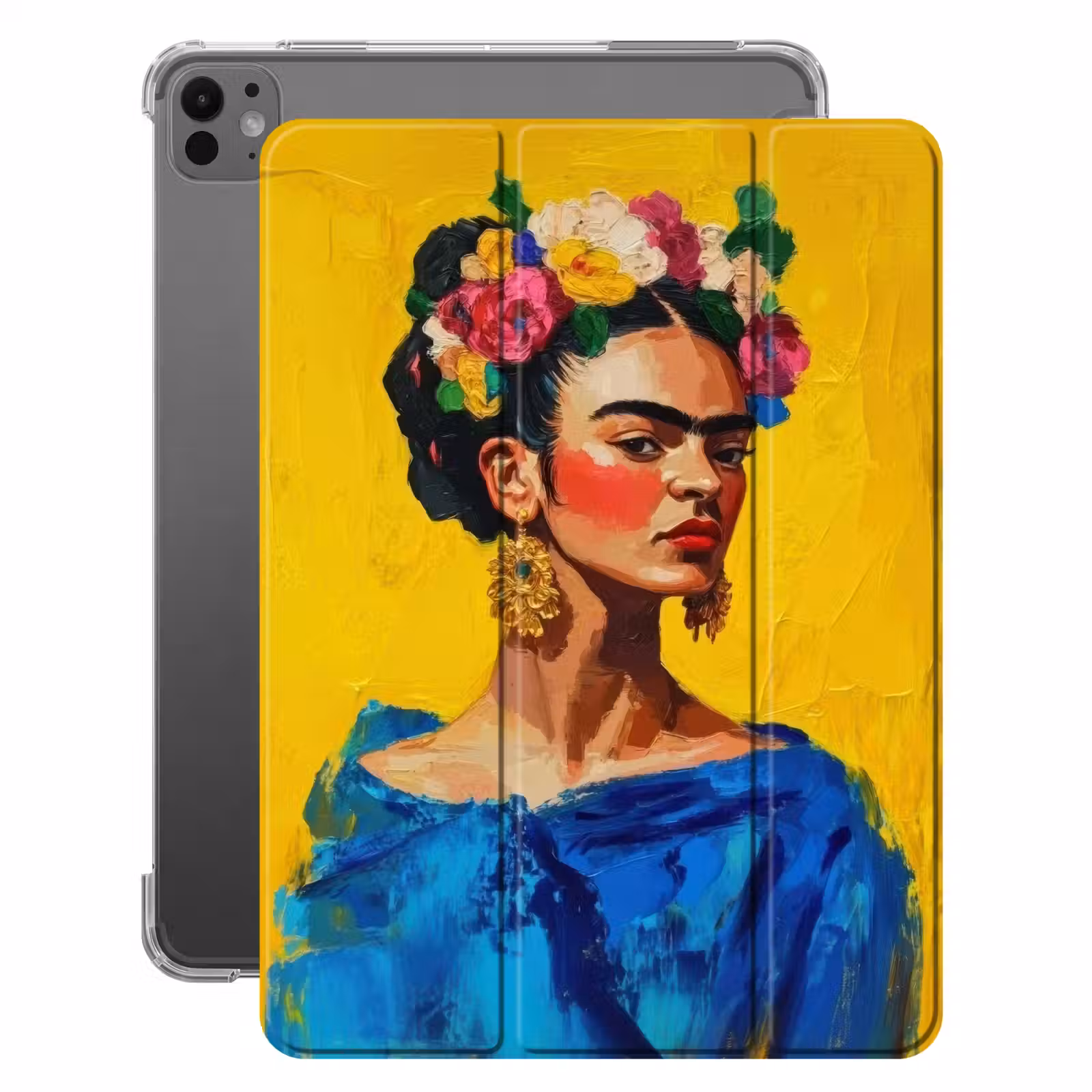 iPad-Hülle - Frida Kahlo - Frau - Gelb - Blau - Blumen — 1