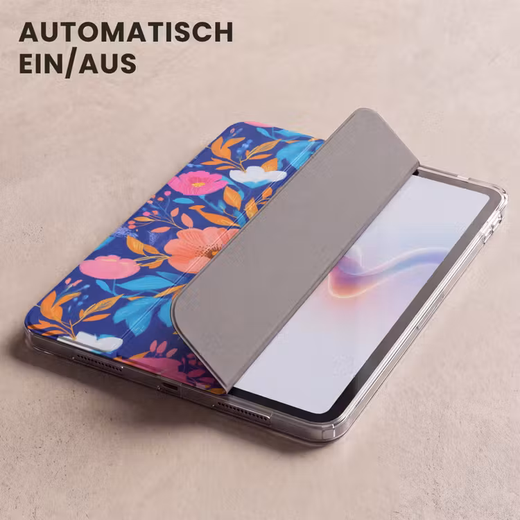 iPad-Hülle - Blumen - Blau - Rosa — 5