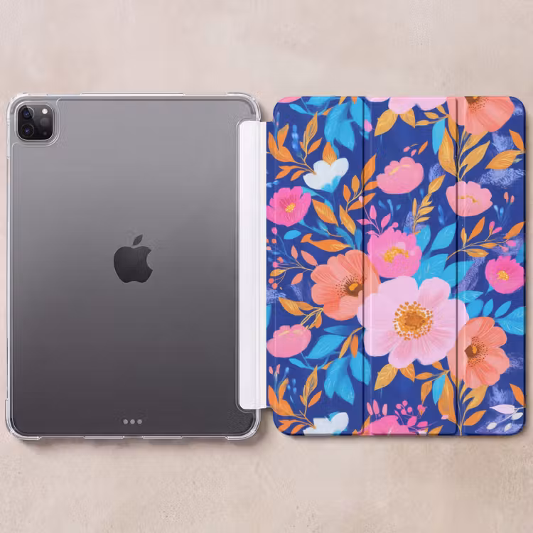 iPad-Hülle - Blumen - Blau - Rosa — 6
