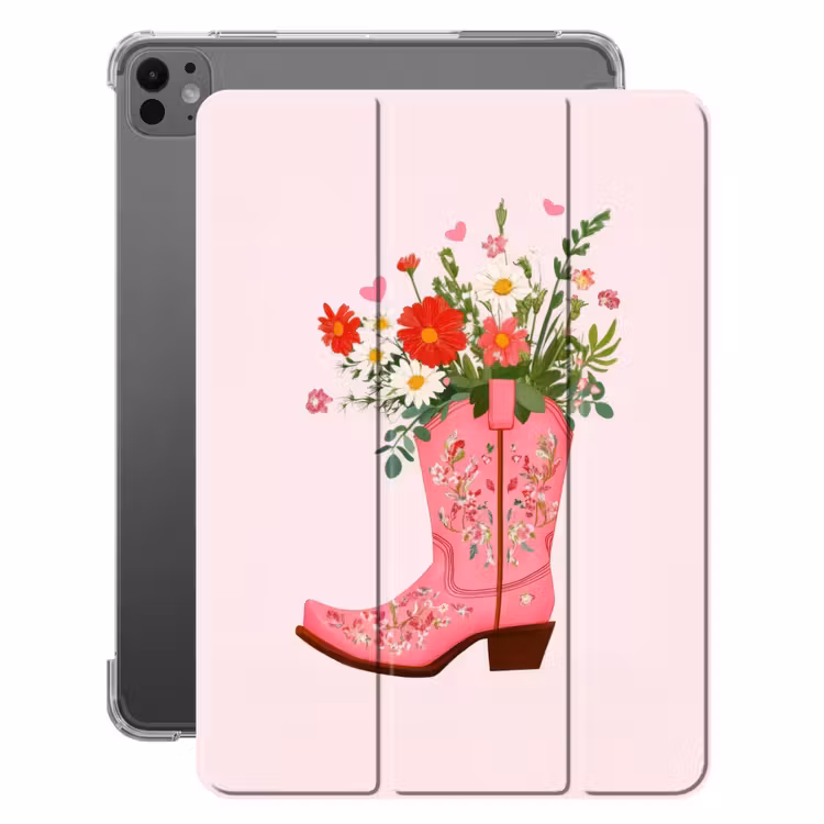 iPad-Hülle - Cowboystiefel - Rosa - Strauß - Blumen — 1