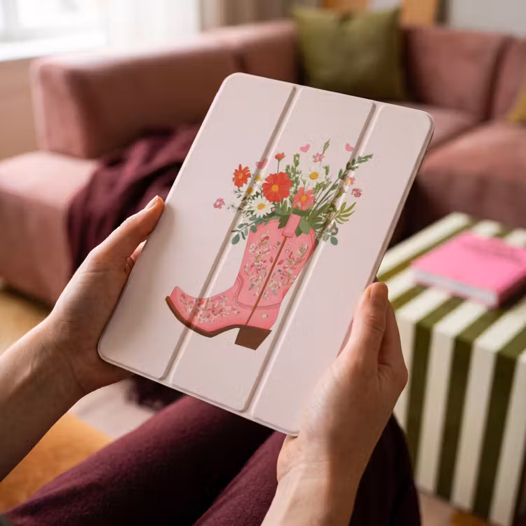 iPad-Hülle - Cowboystiefel - Rosa - Strauß - Blumen — 4
