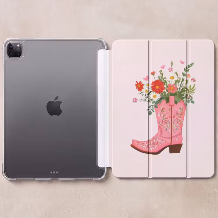 iPad-Hülle - Cowboystiefel - Rosa - Strauß - Blumen — 6