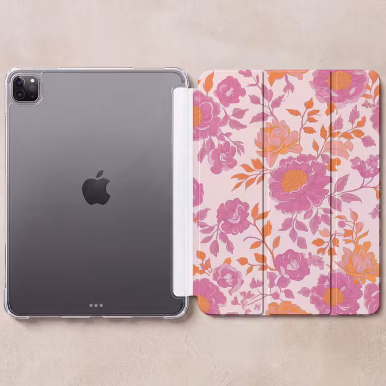 iPad-Hülle - Florales Muster - Rosa - Orange - Blumen — 6
