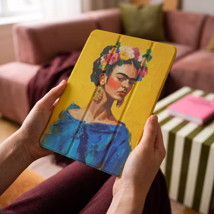 iPad-Hülle - Frida Kahlo - Frau - Gelb - Blau - Blumen — 4