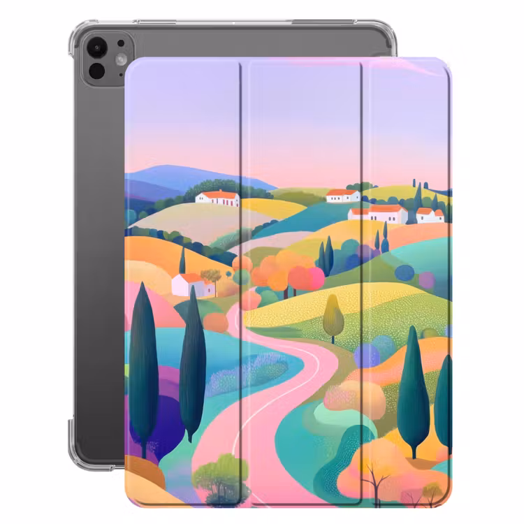 iPad-Hülle - Landschaft - Lila - Pastell - Häuser — 1