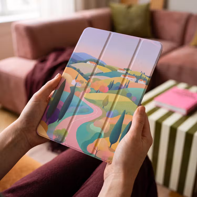 iPad-Hülle - Landschaft - Lila - Pastell - Häuser — 4