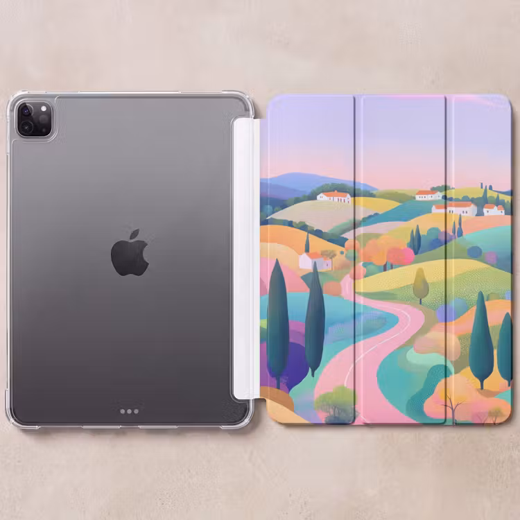 iPad-Hülle - Landschaft - Lila - Pastell - Häuser — 6