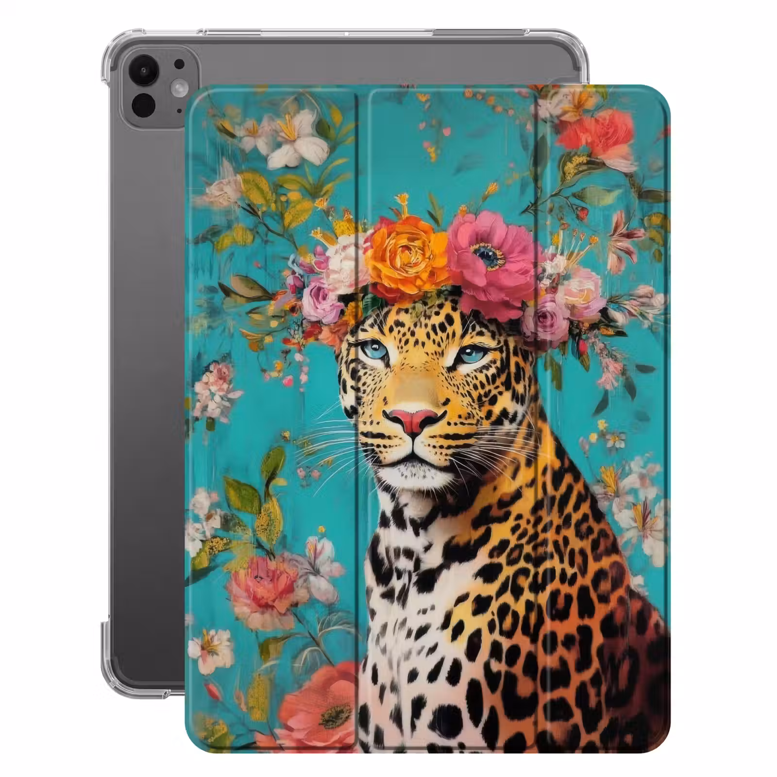 iPad-Hülle - Leopard - Blumen - Krone — 1