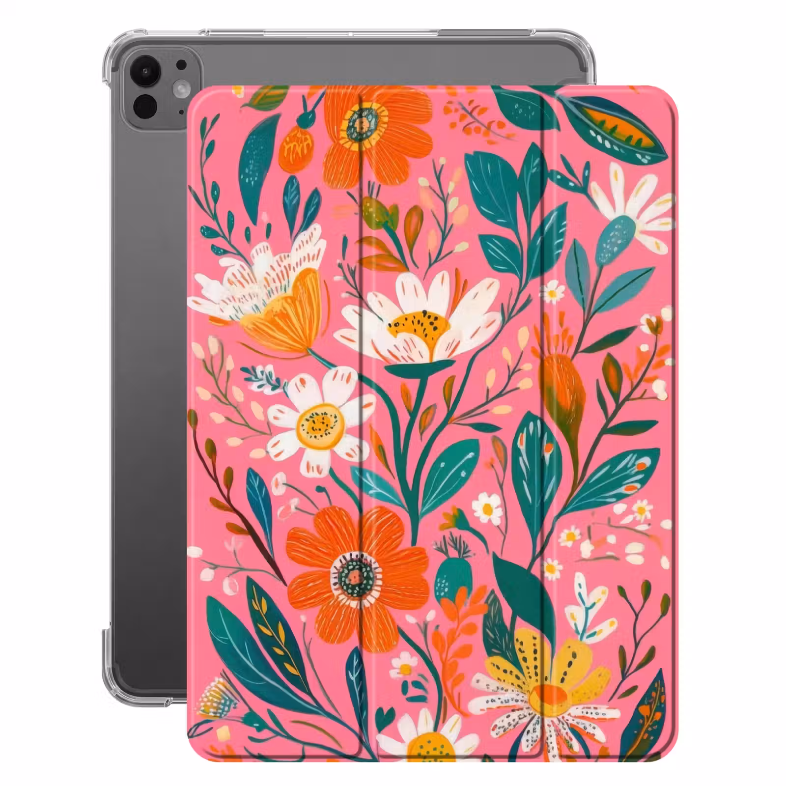 iPad-Hülle - Rosa - Blumen - Weiß - Orange — 1