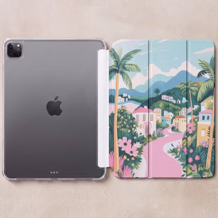 iPad-Hülle - Bunt - Häuser - Hügel - Rosa — 6