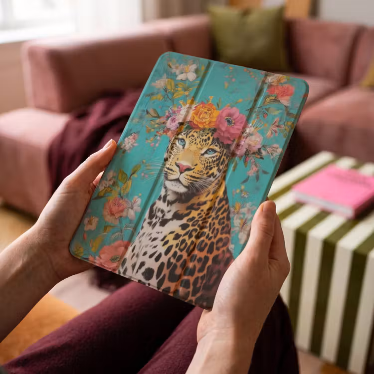 iPad-Hülle - Leopard - Blumen - Krone — 4