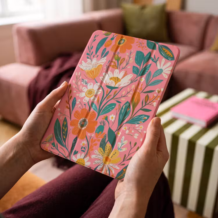 iPad-Hülle - Rosa - Blumen - Weiß - Orange — 4