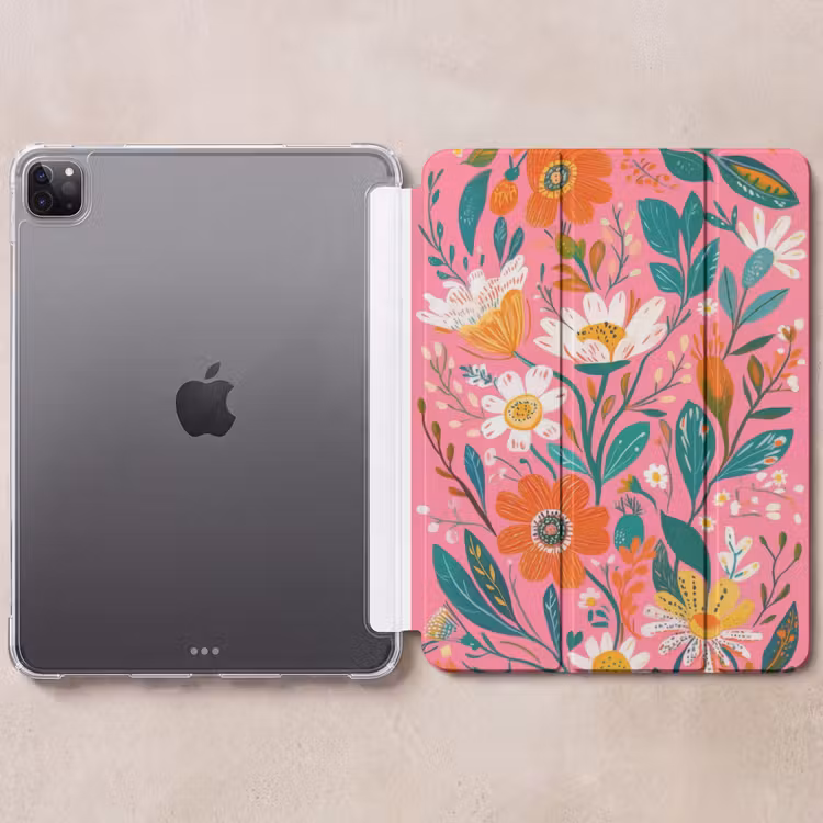 iPad-Hülle - Rosa - Blumen - Weiß - Orange — 6