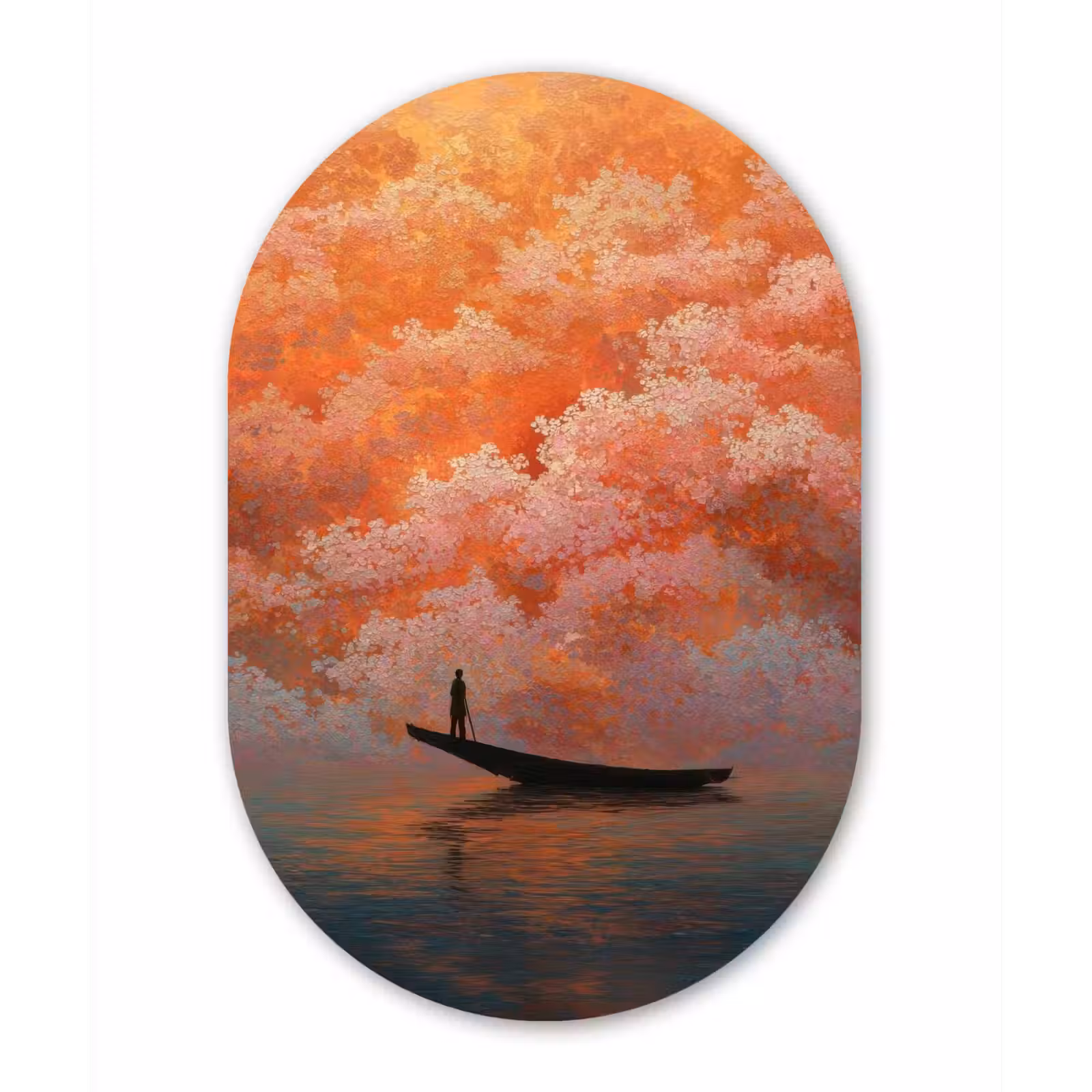 Glasbild Oval - Meer - Boot - Wolken - Orange — 1