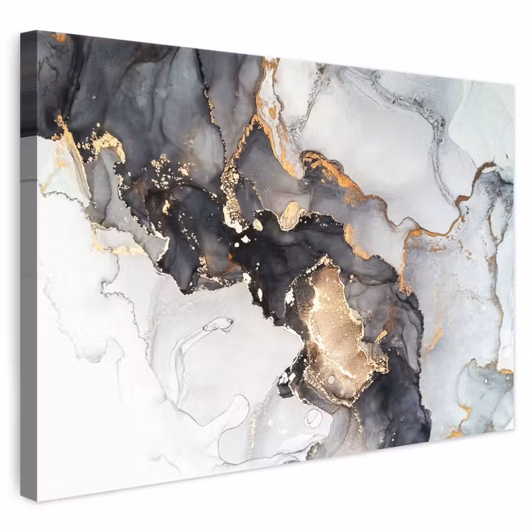 Leinwandbild - Marmor - Gold - Abstrakt - Schwarz und Weiß - Luxus — 1