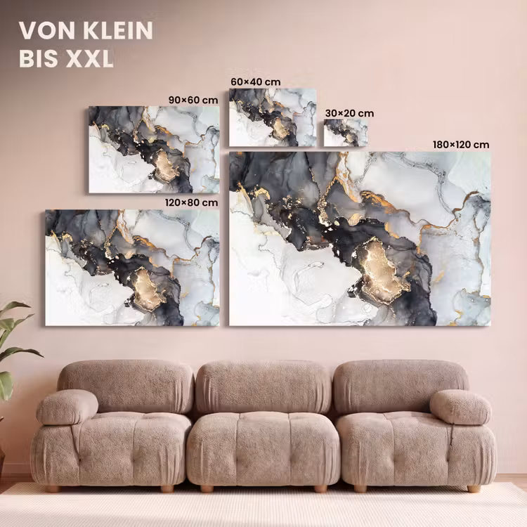 Leinwandbild - Marmor - Gold - Abstrakt - Schwarz und Weiß - Luxus — 6